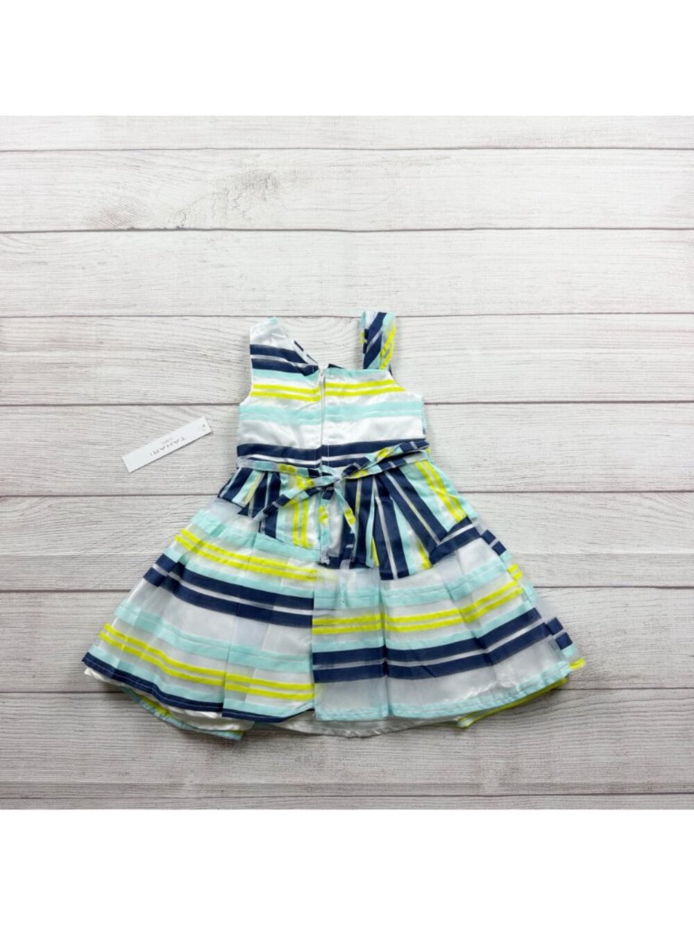 Tahari Girl Striped Sleeveless Dress Blue White Yellow Green NWT 2T - Picture 4 of 4